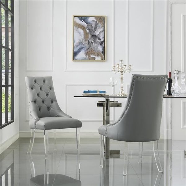 Posh Living Posh Living AD53-01GR2-UE Colton PU Leather Acrylic Leg Armless Dining Chair; Grey - Set of 2 AD53-01GR2-UE